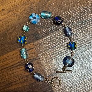 Blue Murano Style Glass Bead Bracelet